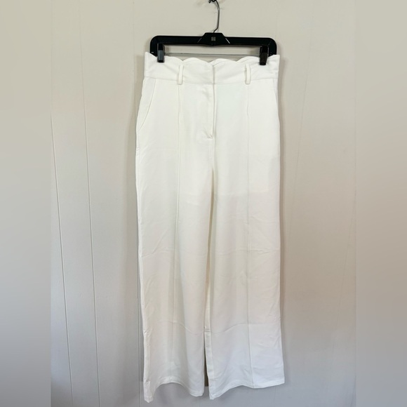 FORE white ivory scallop pintuck trouser wide leg size M new - Picture 1 of 5